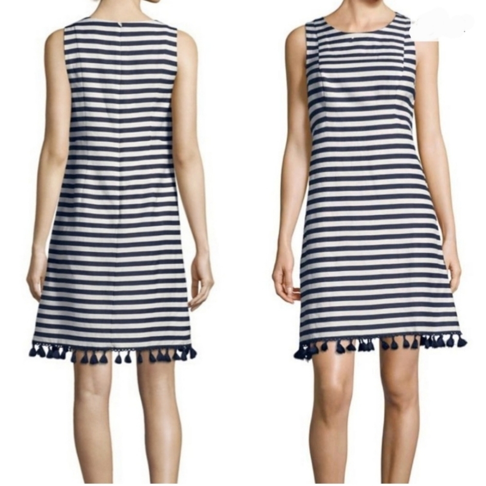 Navy and White Striped Dress with Tassels
